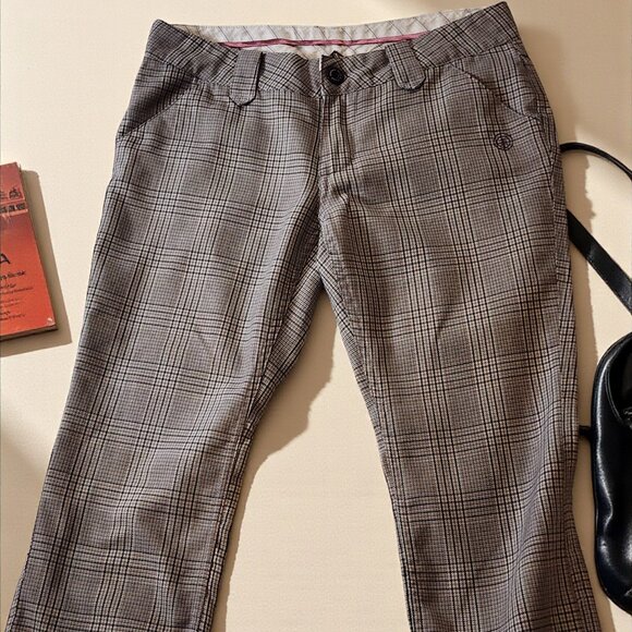 Element Plaid Cropped Pants Size 5–Preppy Skater Girl Capris, Greyish/Tan Check - Picture 1 of 9